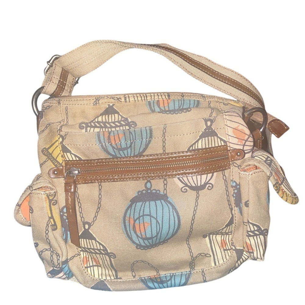 Fossil Vintage collection Canvas Birdcage Keyper Crossbody Bag Purse